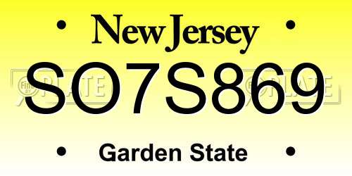 SO7S869 New Jersey License Plate