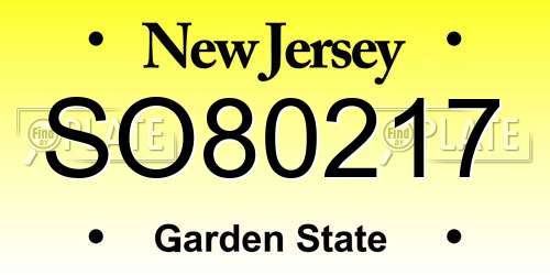SO80217 New Jersey License Plate