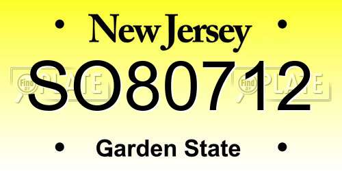 SO80712 New Jersey License Plate