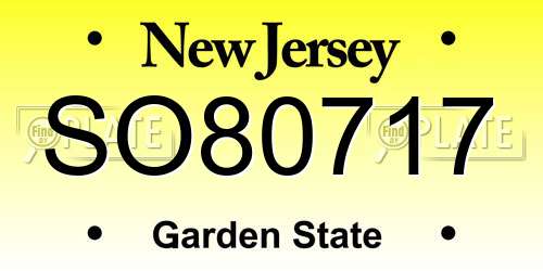 SO80717 New Jersey License Plate