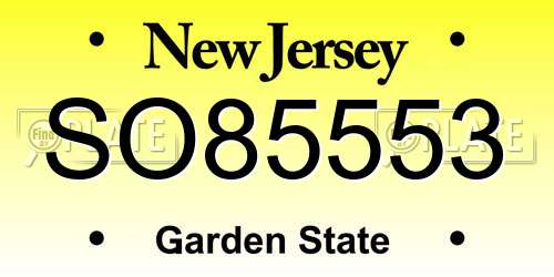 SO85553 New Jersey License Plate