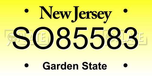 SO85583 New Jersey License Plate