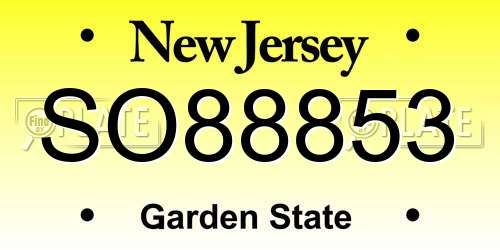 SO88853 New Jersey License Plate