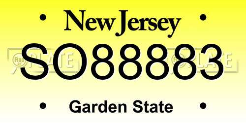 SO88883 New Jersey License Plate