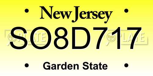 SO8D717 New Jersey License Plate