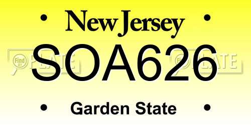 SOA626 New Jersey License Plate