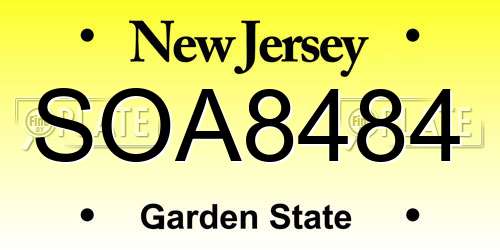 SOA8484 New Jersey License Plate