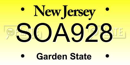 SOA928 New Jersey License Plate