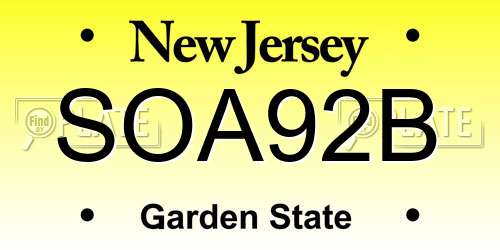 SOA92B New Jersey License Plate