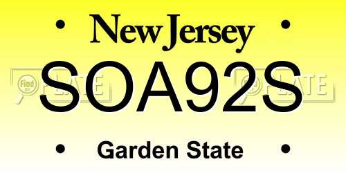 SOA92S New Jersey License Plate