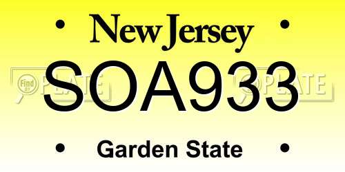 SOA933 New Jersey License Plate