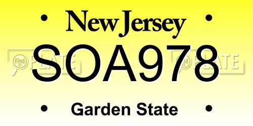 SOA978 New Jersey License Plate