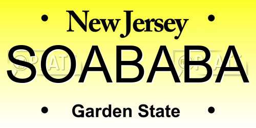 SOABABA New Jersey License Plate
