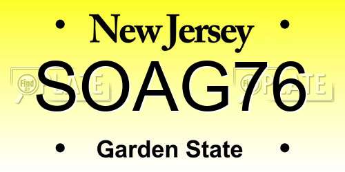 SOAG76 New Jersey License Plate