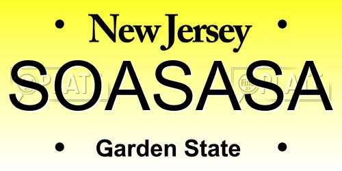 SOASASA New Jersey License Plate