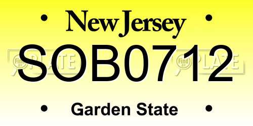 SOB0712 New Jersey License Plate