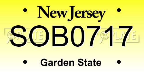 SOB0717 New Jersey License Plate
