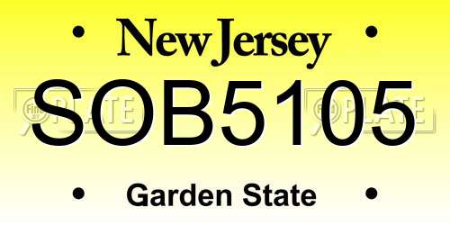 SOB5105 New Jersey License Plate