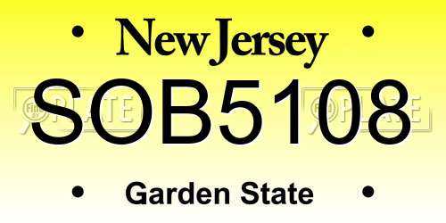 SOB5108 New Jersey License Plate
