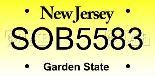 SOB5583 New Jersey License Plate