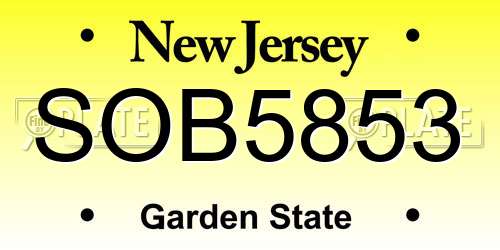 SOB5853 New Jersey License Plate