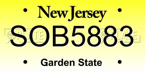 SOB5883 New Jersey License Plate