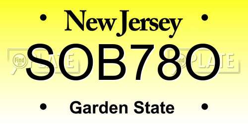 SOB78O New Jersey License Plate