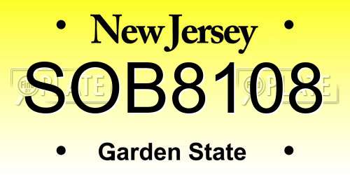 SOB8108 New Jersey License Plate