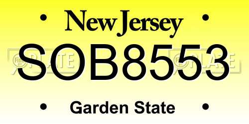 SOB8553 New Jersey License Plate