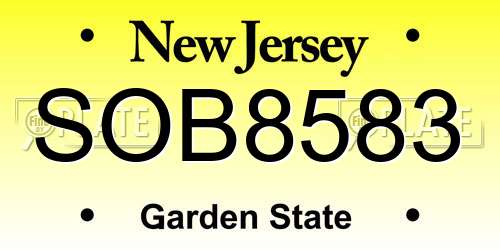 SOB8583 New Jersey License Plate