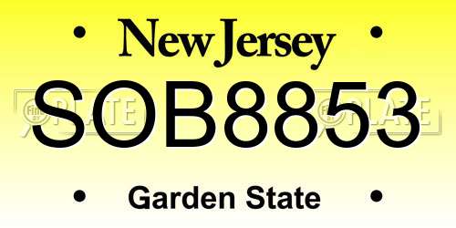 SOB8853 New Jersey License Plate