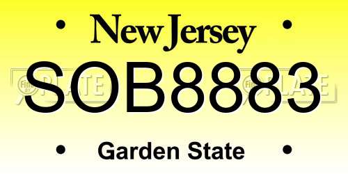 SOB8883 New Jersey License Plate