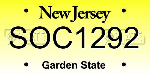 SOC1292 New Jersey License Plate