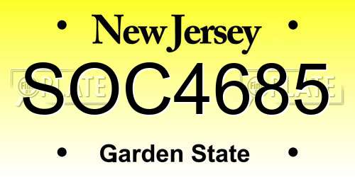 SOC4685 New Jersey License Plate