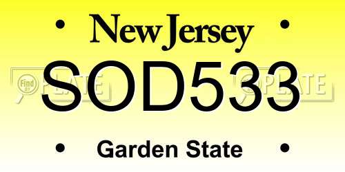 SOD533 New Jersey License Plate