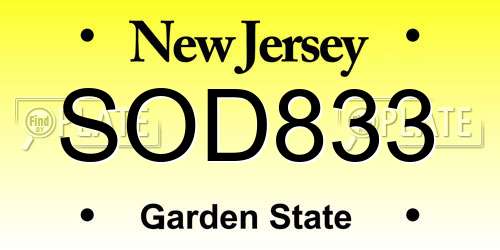 SOD833 New Jersey License Plate