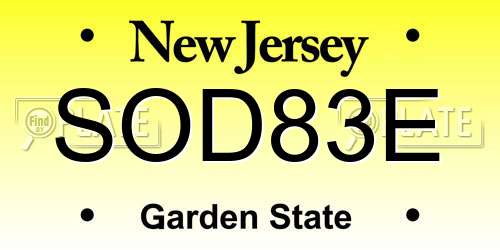 SOD83E New Jersey License Plate