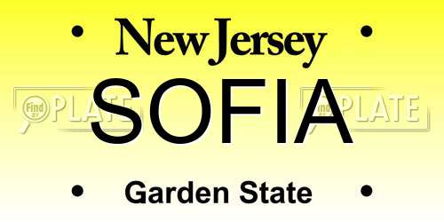 SOFIA New Jersey License Plate