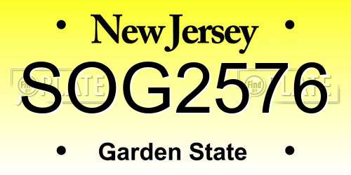 SOG2576 New Jersey License Plate