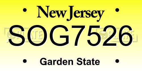 SOG7526 New Jersey License Plate