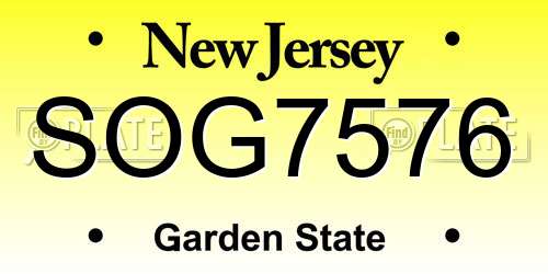 SOG7576 New Jersey License Plate