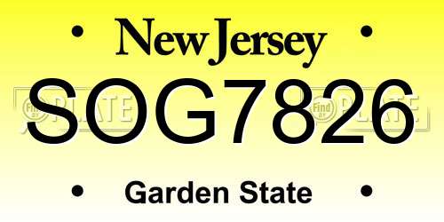 SOG7826 New Jersey License Plate