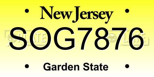SOG7876 New Jersey License Plate
