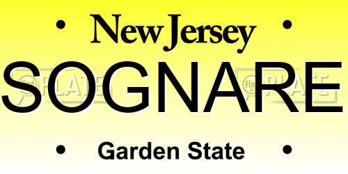 SOGNARE New Jersey License Plate