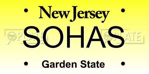 SOHAS New Jersey License Plate