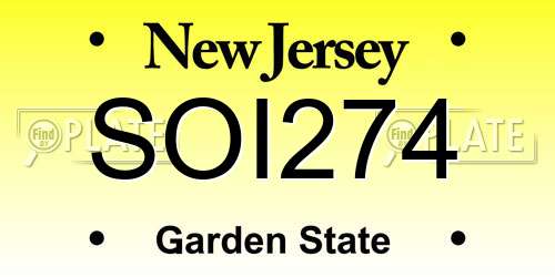 SOI274 New Jersey License Plate