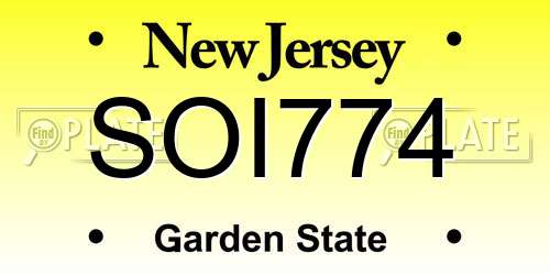 SOI774 New Jersey License Plate