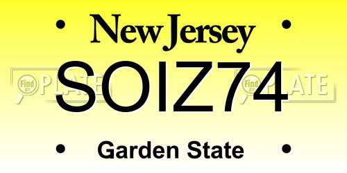 SOIZ74 New Jersey License Plate