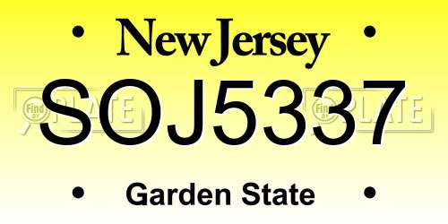 SOJ5337 New Jersey License Plate