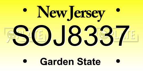 SOJ8337 New Jersey License Plate